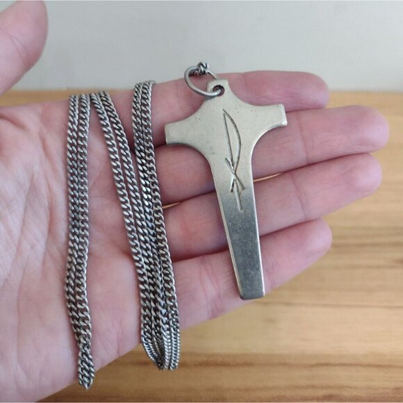 Vtg Catholic Pax Cross Crucifix Easter Pendant Necklace Religious Silver Tone - Picture 1 of 6